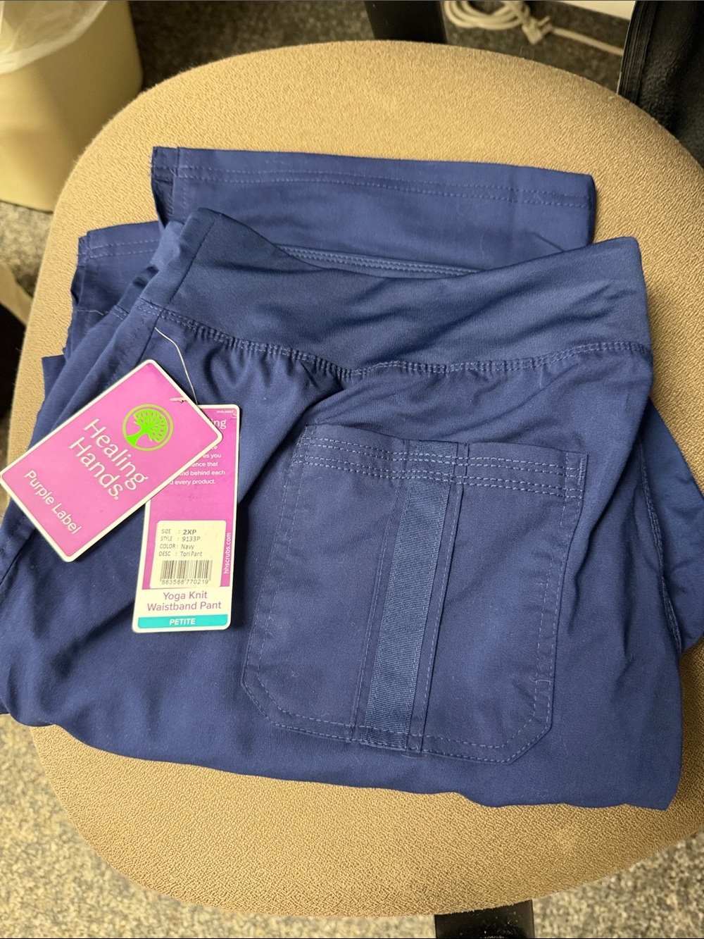 Healing Hands Navy Blue Yoga-Knit Waistband Pant with Back Pocket